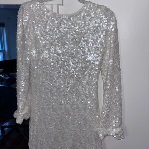 Altar'd State White Sequin Long Sleeve Dress